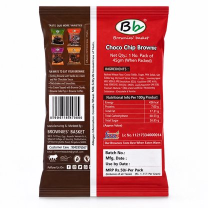 Choco Chip Brownie | Fudgy Brownie Loaded with Chocolate Chips | Brownies Basket