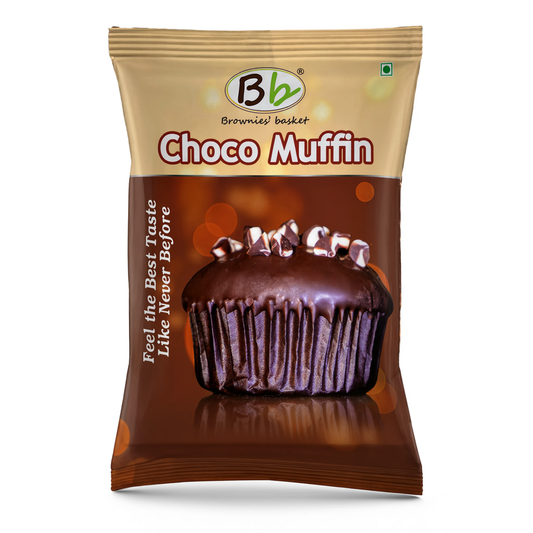 Choco Muffin package with 'Brownies' Basket' branding on a white background