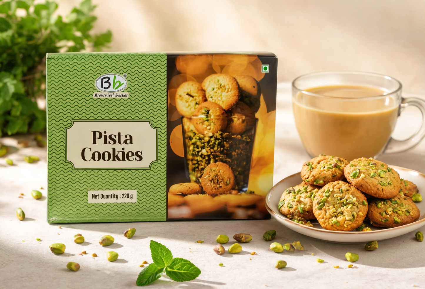 Pista Cookies | Premium Pistachio Butter Cookies | Brownies Basket